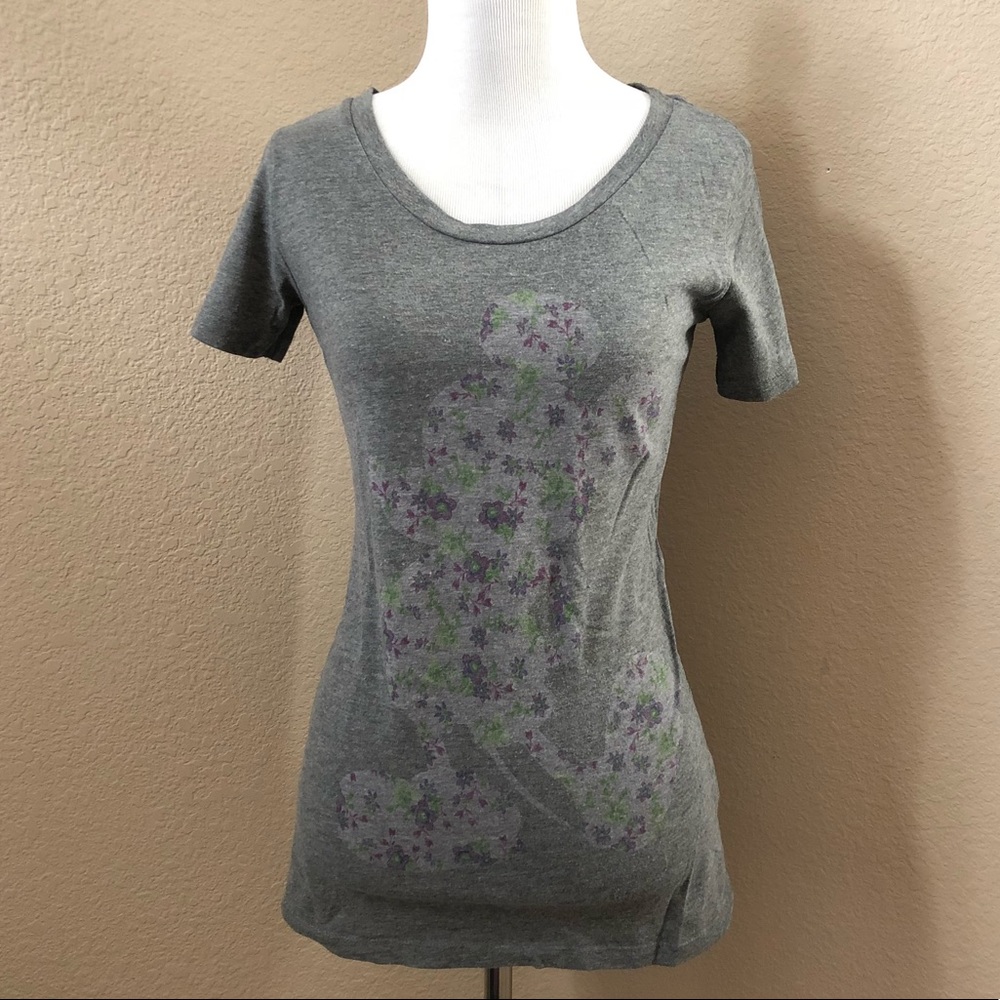 UO Floral prints Mickey Mouse U-neck Tee, size S